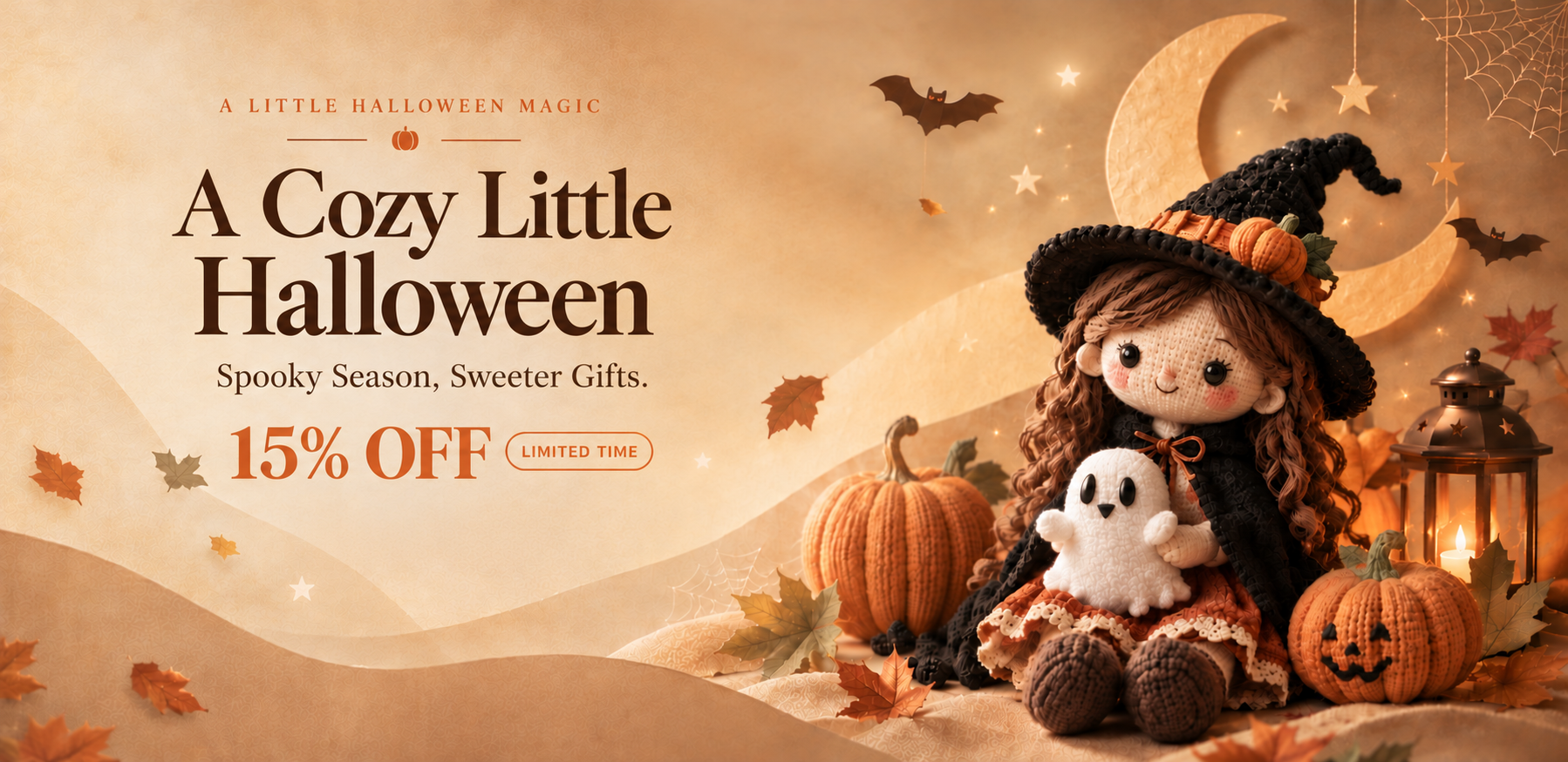 Apripex Halloween Sale – Handmade Crochet Witch Doll and Personalized Gifts, 15% Off Sitewide
