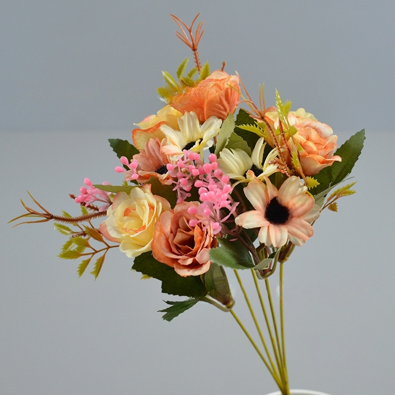 Rose Daisy Faux Flowers Bouquet Boho Mini Dry Flower Bouquets Letterbox Bouquet-Apripex