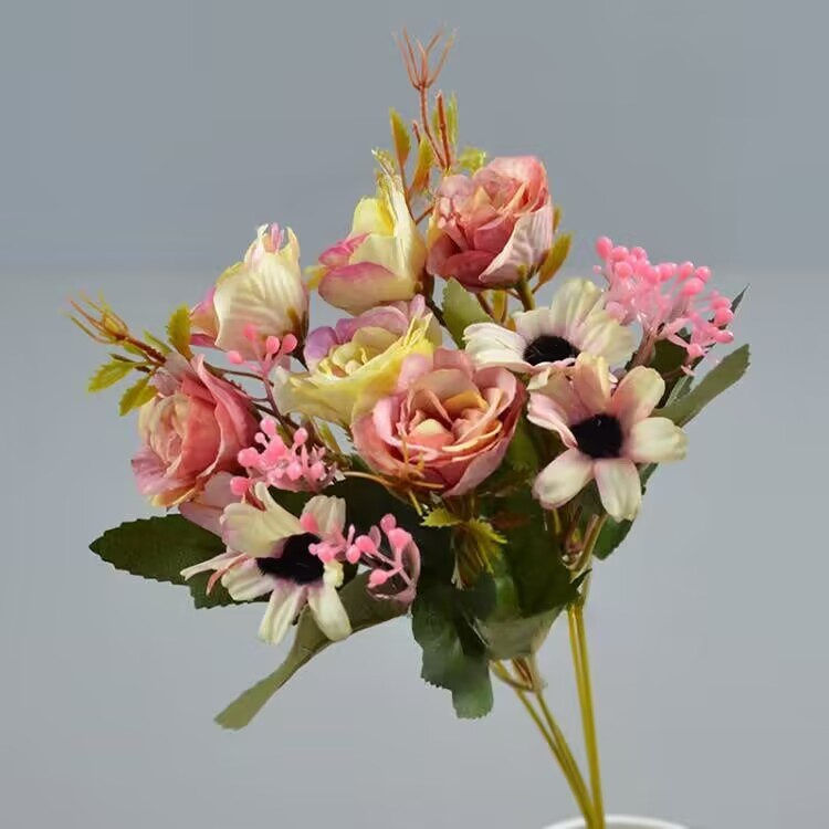 Rose Daisy Faux Flowers Bouquet Boho Mini Dry Flower Bouquets Letterbox Bouquet-Apripex