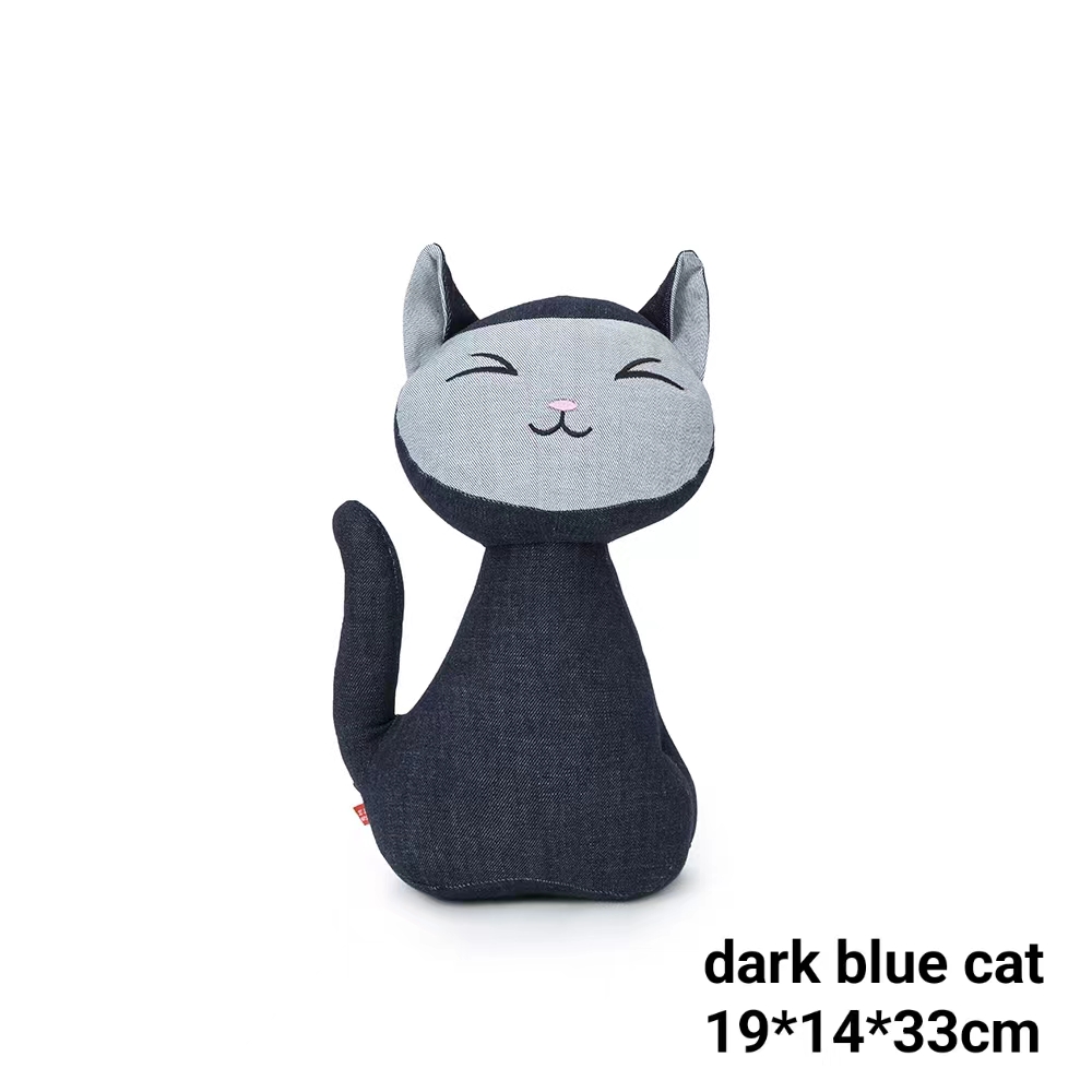 Dark blue Cat animal dolls handmade denim gifts for companions for her