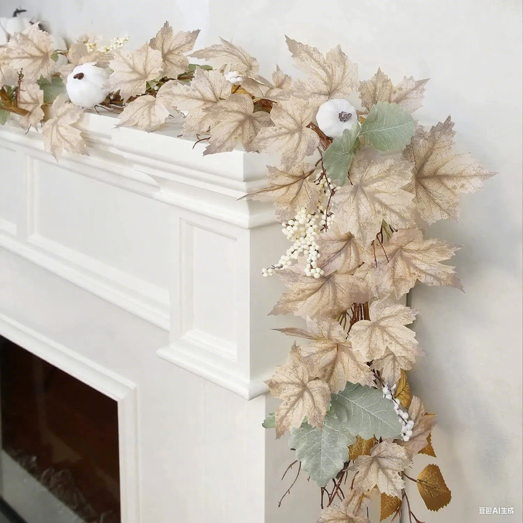 Autumn Decorative Lights (Not Includes The Lights Stripes) 68.9 inch Maple Leaf Garland Fall Decorations For Home
