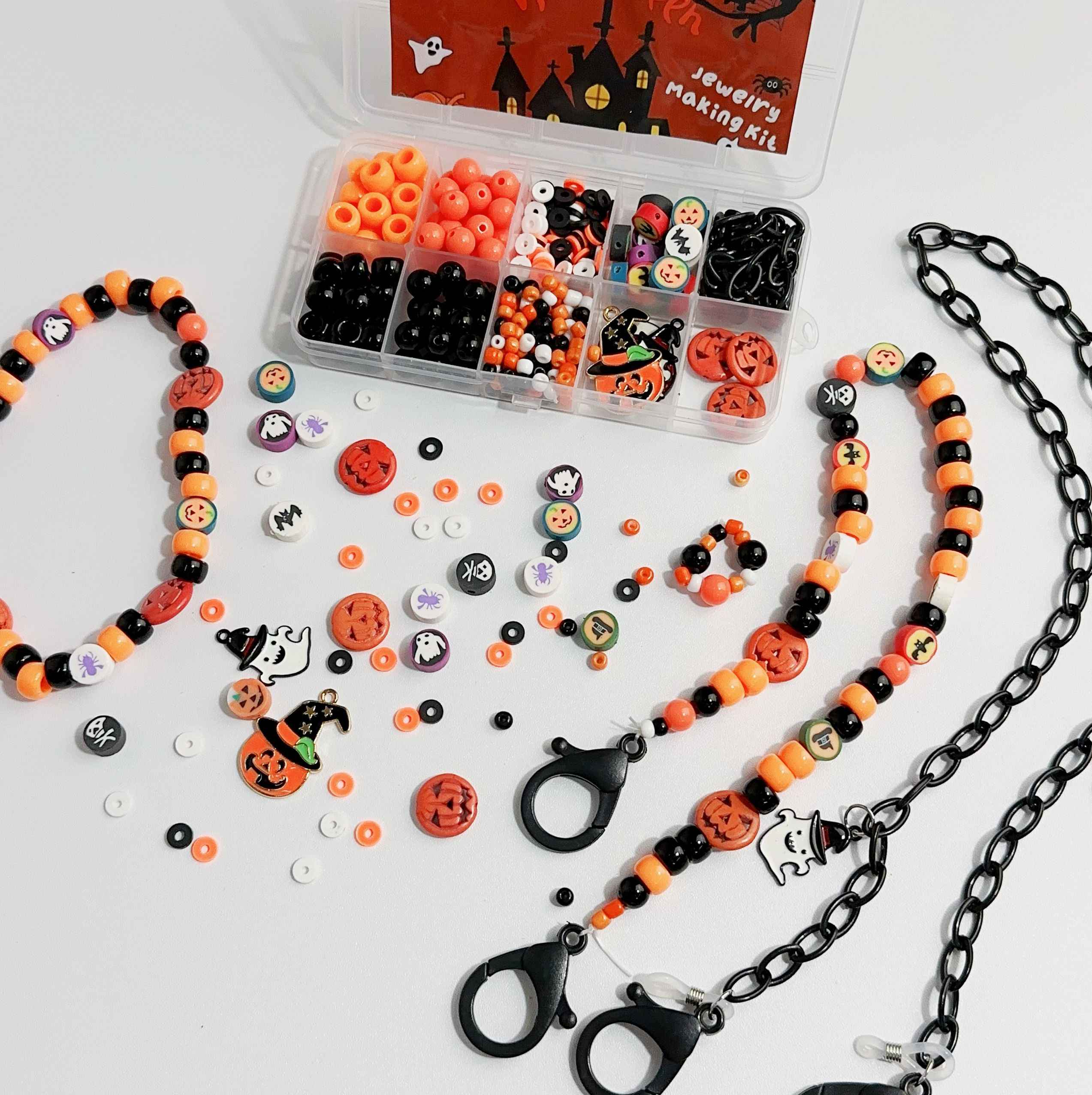 Halloween DIY Necklace Rings Kits For Kids Personalized Unique Gift Party Supply，100pcs-Apripex