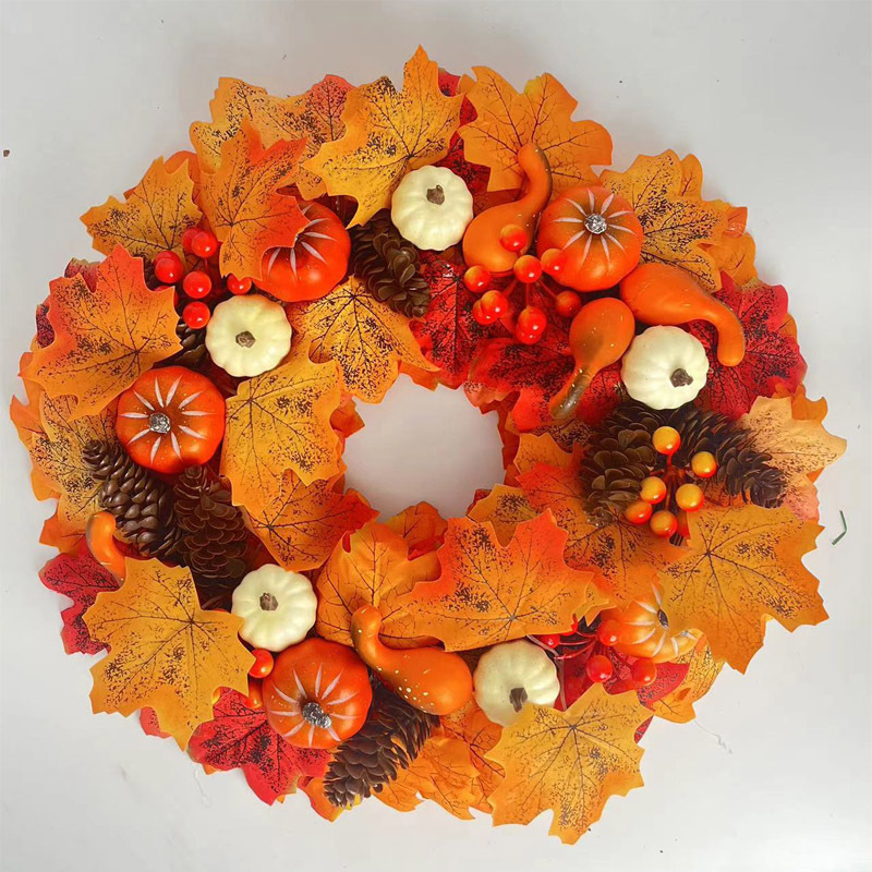 Autumn Pumpkin Wreath Thanksgiving Outdoor Indoor Farmhouse Party Porch Wall Home Furnishings