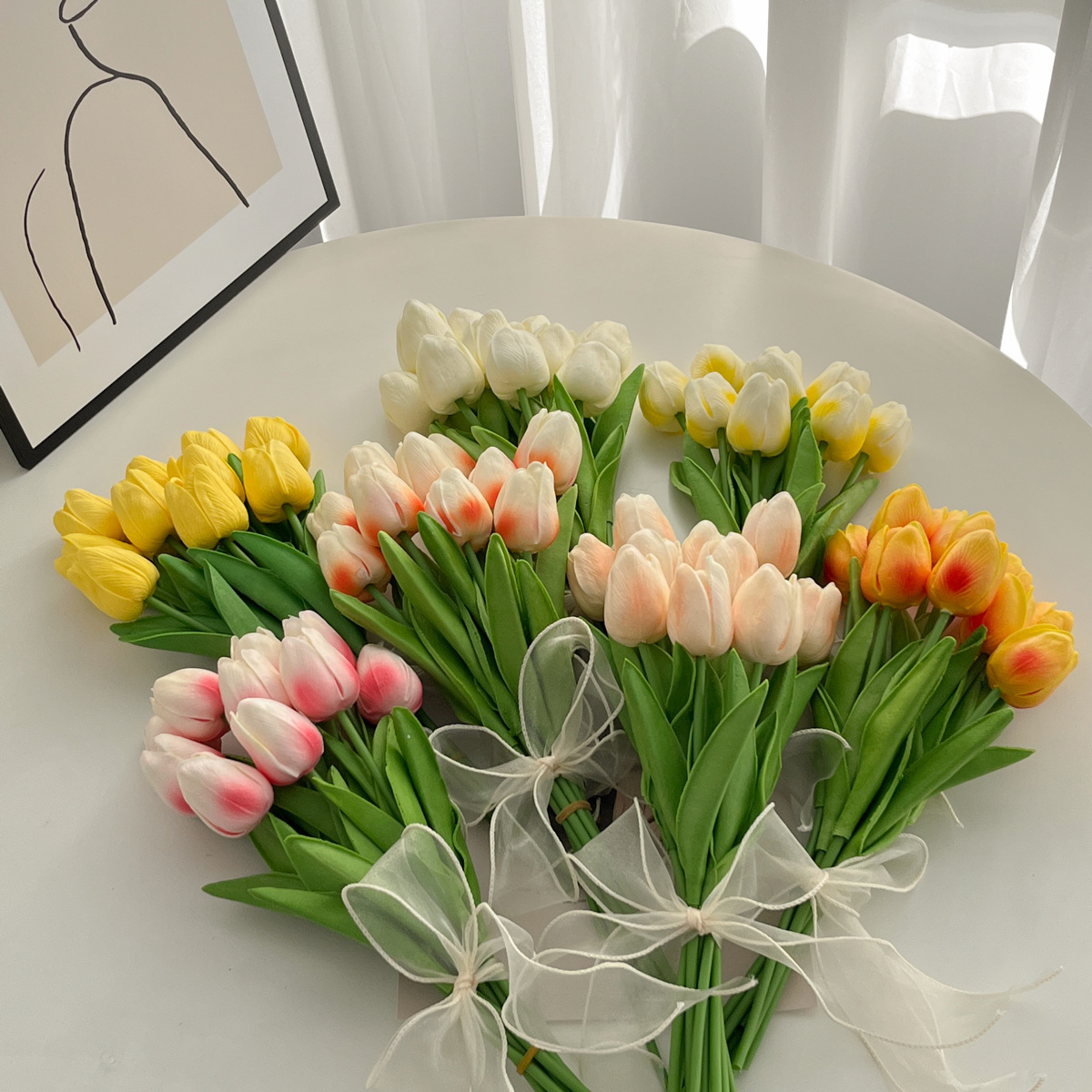 Handmade Flower Bouquet Artificial Tulips Flowers Fake Faux PU Tulip for Real Touch Flower Arrangement-Apripex