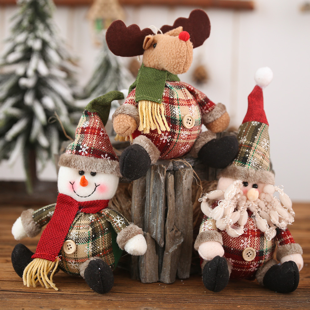 Christmas Decorations Checkered Cloth Button Spherical Christmas Pendant Fat Snowman Elk