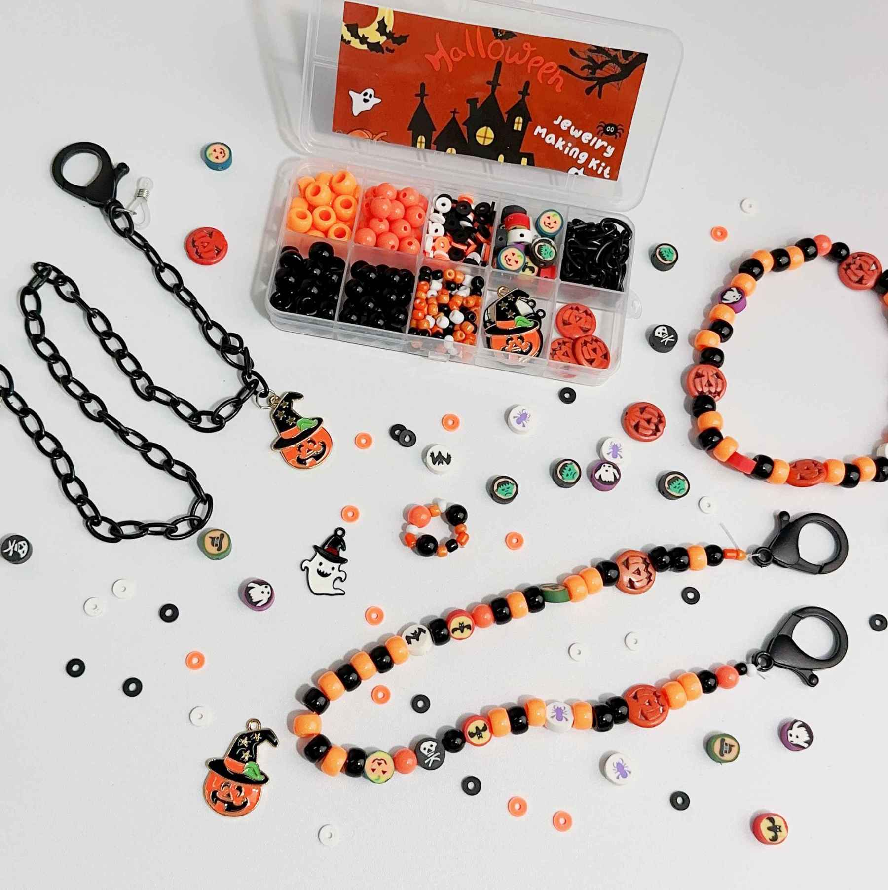 Halloween DIY Necklace Rings Kits For Kids Personalized Unique Gift Party Supply，100pcs-Apripex