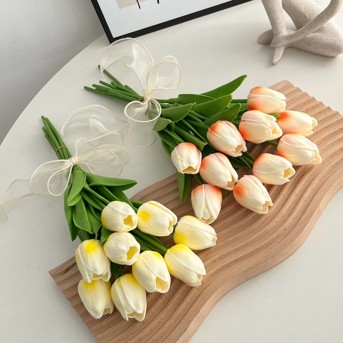 Handmade Flower Bouquet Artificial Tulips Flowers Fake Faux PU Tulip for Real Touch Flower Arrangement-Apripex