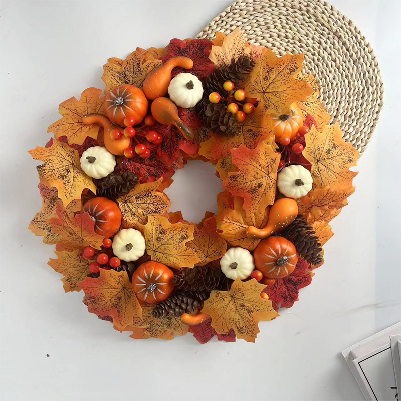 Autumn Pumpkin Wreath Thanksgiving Outdoor Indoor Farmhouse Party Porch Wall Home Furnishings