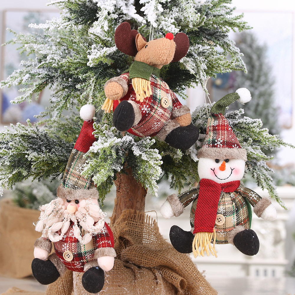 Christmas Decorations Checkered Cloth Button Spherical Christmas Pendant Fat Snowman Elk