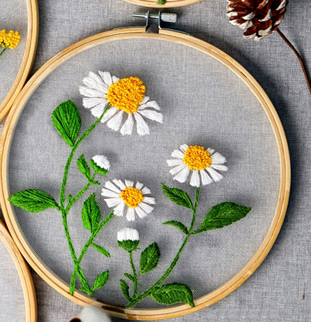 Embroidery Kit Floral Flower Pattern Wild Daisy Embroidery Pattern Punch Needle*3 Kits For Beginners