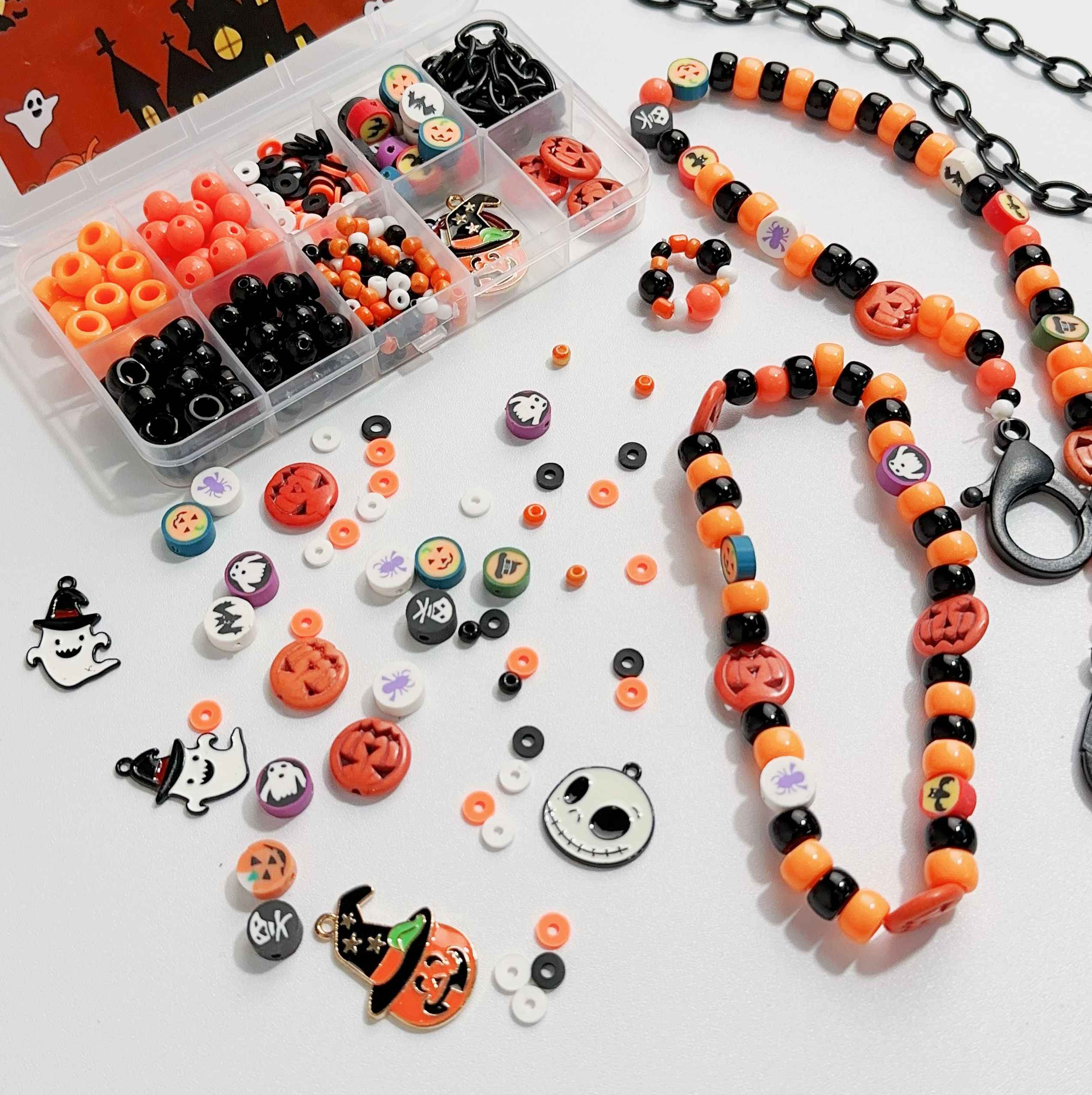 Halloween DIY Necklace Rings Kits For Kids Personalized Unique Gift Party Supply，100pcs-Apripex