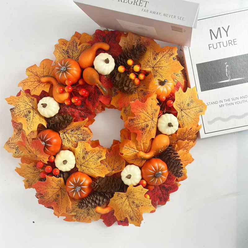 Autumn Pumpkin Wreath Thanksgiving Outdoor Indoor Farmhouse Party Porch Wall Home Furnishings