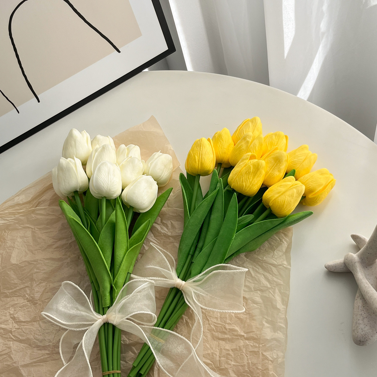 Handmade Flower Bouquet Artificial Tulips Flowers Fake Faux PU Tulip for Real Touch Flower Arrangement-Apripex