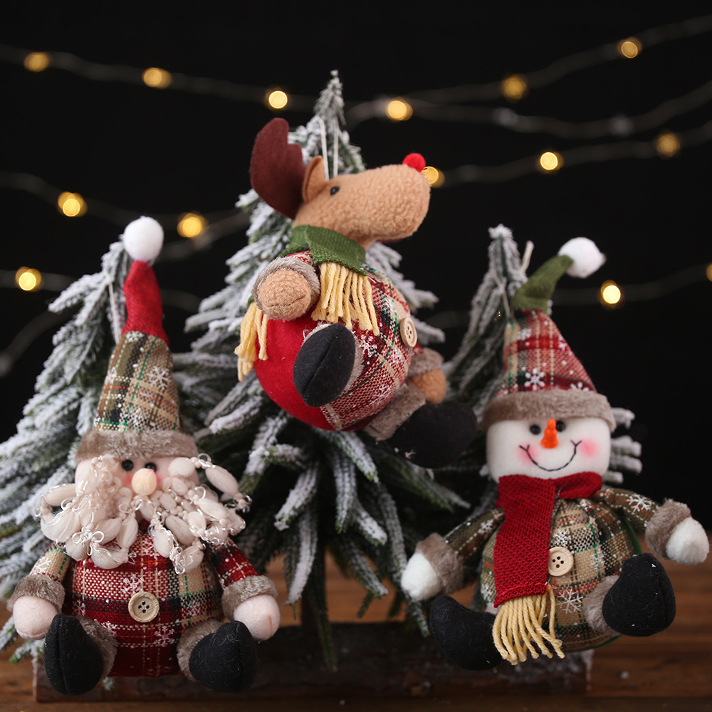 Christmas Decorations Checkered Cloth Button Spherical Christmas Pendant Fat Snowman Elk