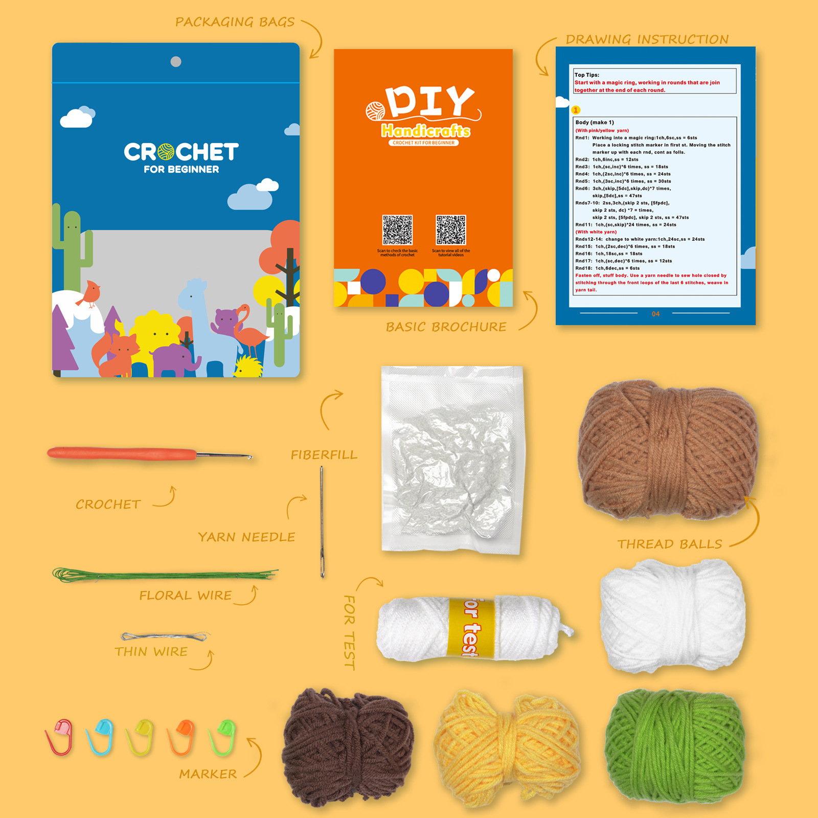 Woven plush crochet hook material bag
