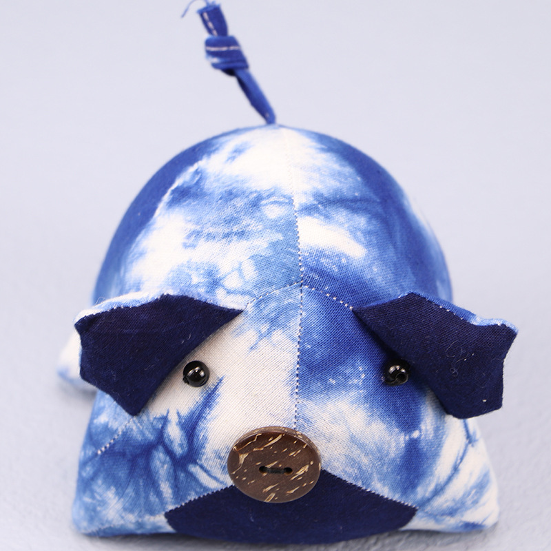 Handmade Toys Tie-Dye Dolls Piggy Classic Blue Yunnan Ethnic Style Lovely Decor Toys-Apripex