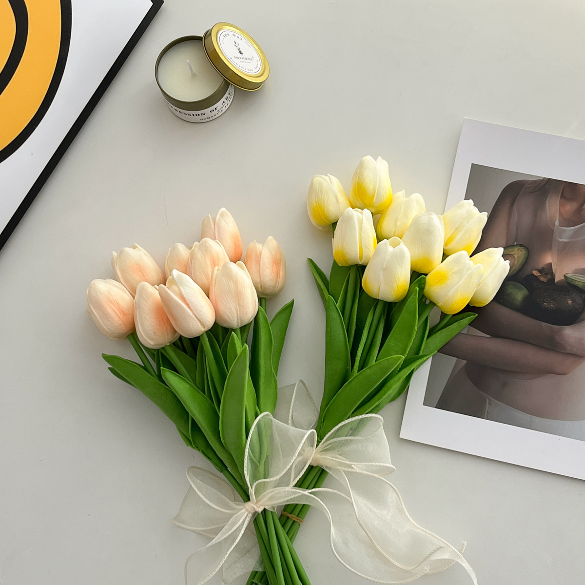 Handmade Flower Bouquet Artificial Tulips Flowers Fake Faux PU Tulip for Real Touch Flower Arrangement-Apripex