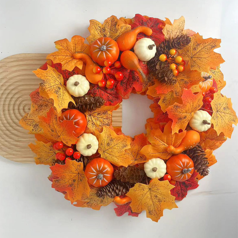 Autumn Pumpkin Wreath Thanksgiving Outdoor Indoor Farmhouse Party Porch Wall Home Furnishings