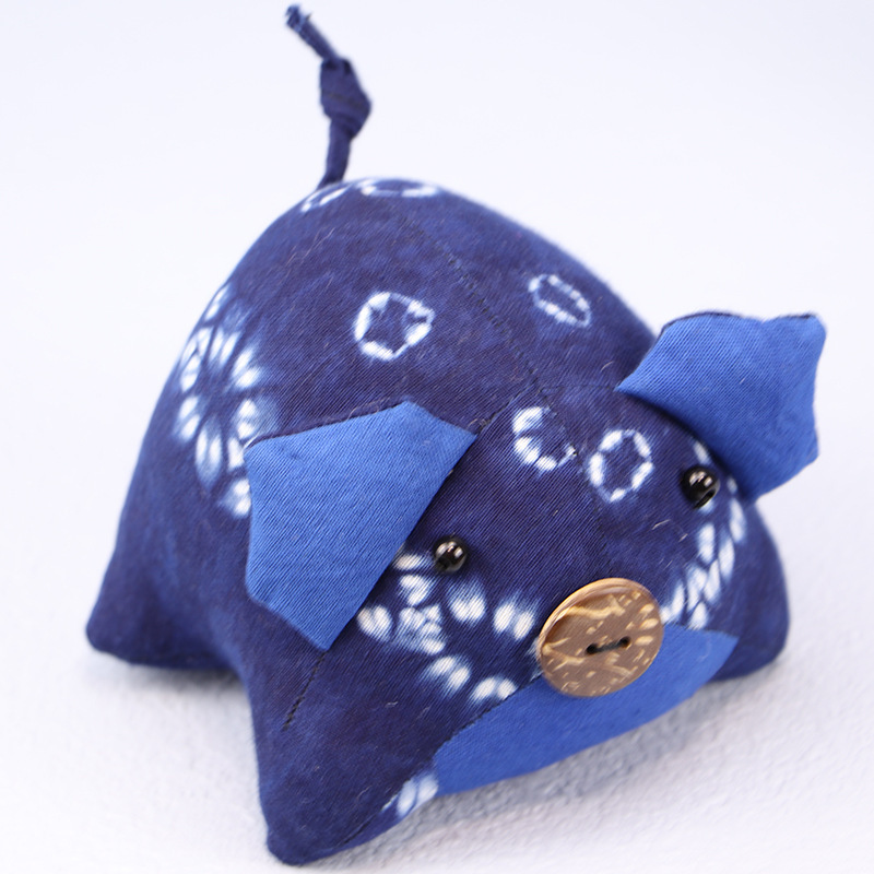 Handmade Toys Tie-Dye Dolls Piggy Classic Blue Yunnan Ethnic Style Lovely Decor Toys-Apripex