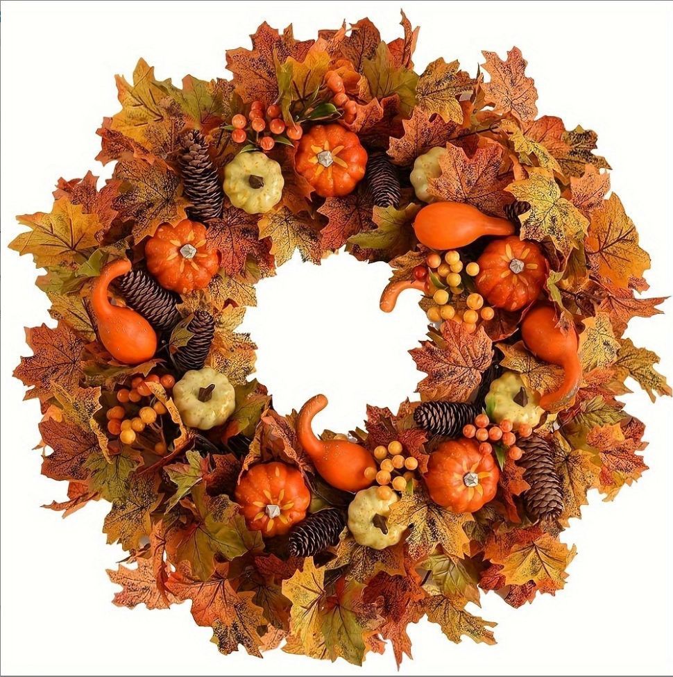 Autumn Pumpkin Wreath Thanksgiving Outdoor Indoor Farmhouse Party Porch Wall Home Furnishings