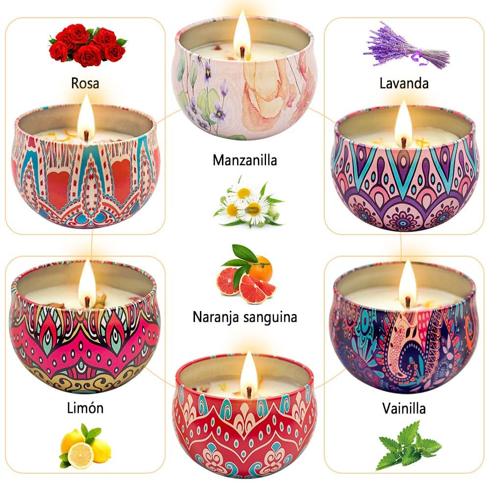 Aromatherapy Candle Set with Hand Gift Box, Soy Wax Extraction Fragrance Iron Box, Canned 4-piece Set