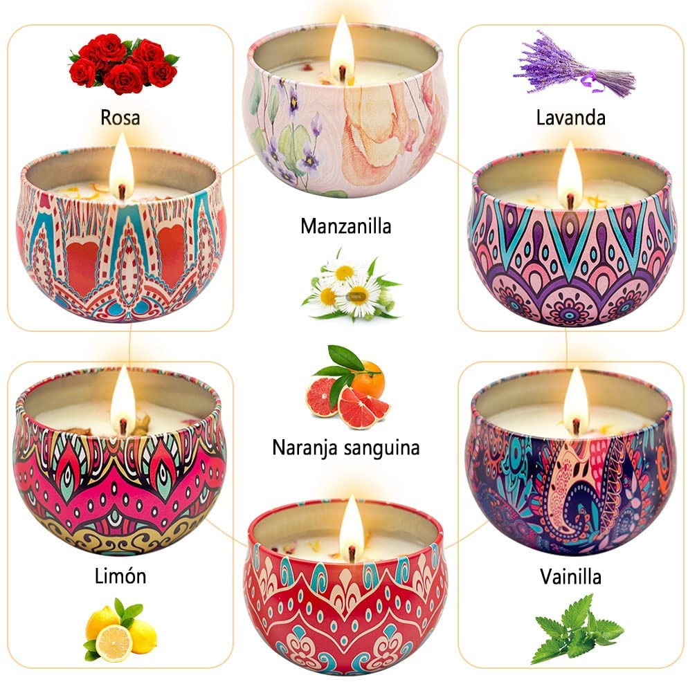 Aromatherapy Candle Set with Hand Gift Box, Soy Wax Extraction Fragrance Iron Box, Canned 4-piece Set