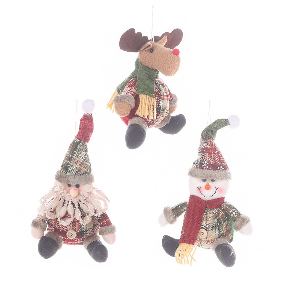 Christmas Decorations Checkered Cloth Button Spherical Christmas Pendant Fat Snowman Elk