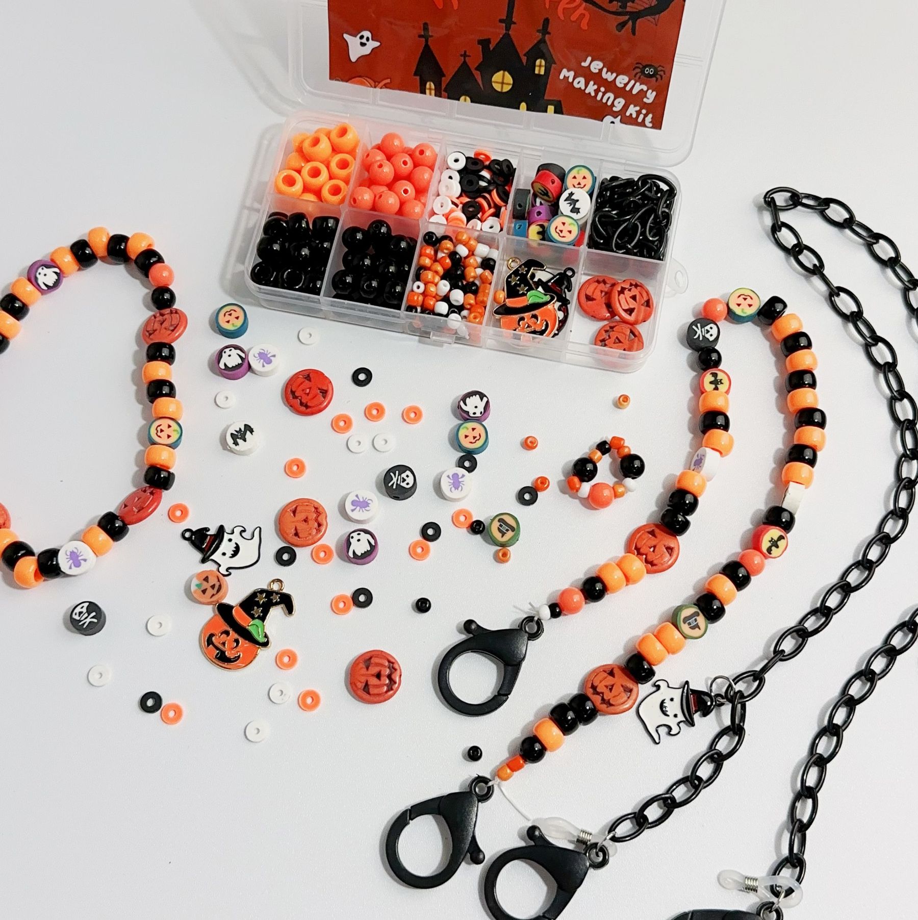 Halloween DIY Necklace Rings Kits For Kids Personalized Unique Gift Party Supply，100pcs-Apripex