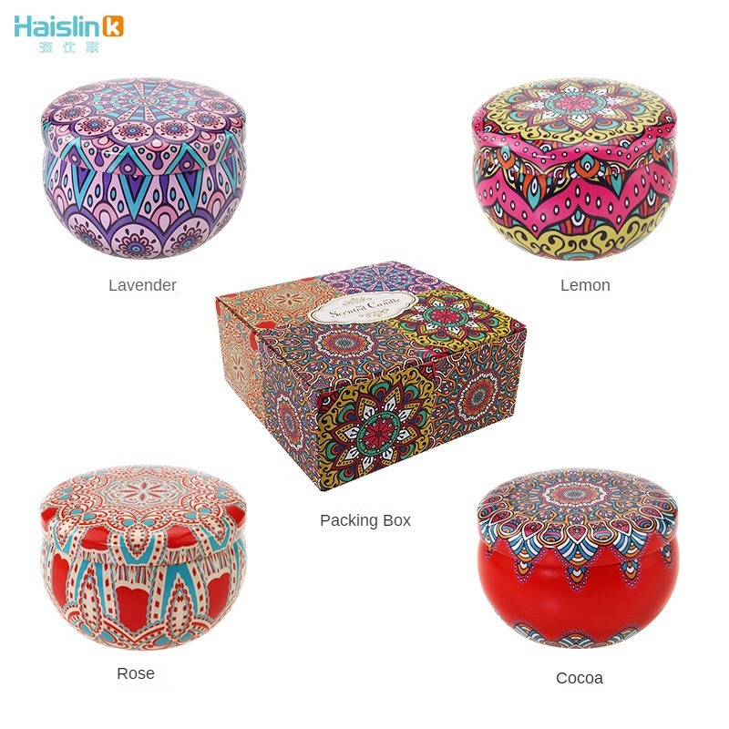 Aromatherapy Candle Set with Hand Gift Box, Soy Wax Extraction Fragrance Iron Box, Canned 4-piece Set