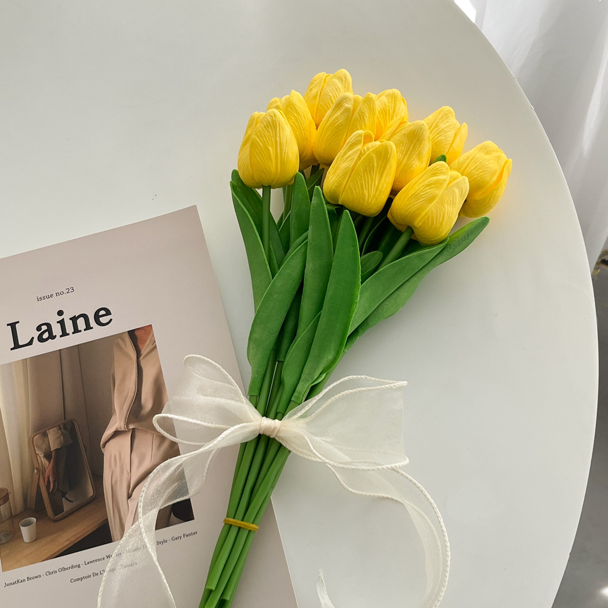 Handmade Flower Bouquet Artificial Tulips Flowers Fake Faux PU Tulip for Real Touch Flower Arrangement-Apripex