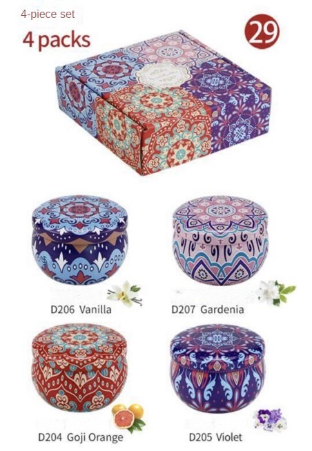 Aromatherapy Candle Set with Hand Gift Box, Soy Wax Extraction Fragrance Iron Box, Canned 4-piece Set
