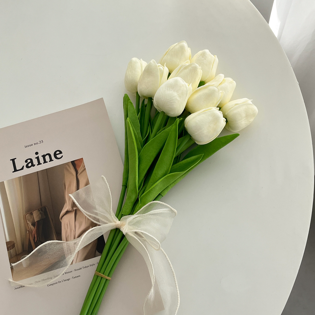Handmade Flower Bouquet Artificial Tulips Flowers Fake Faux PU Tulip for Real Touch Flower Arrangement-Apripex