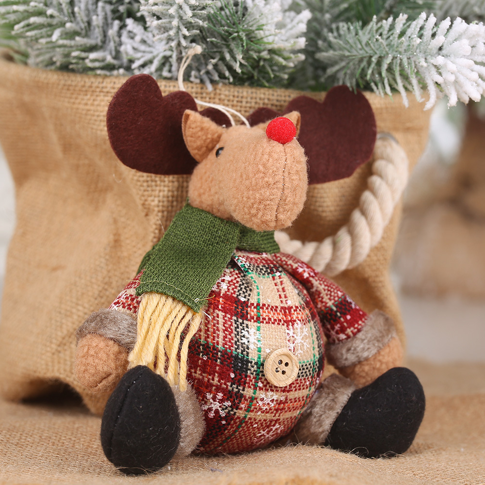 Christmas Decorations Checkered Cloth Button Spherical Christmas Pendant Fat Snowman Elk