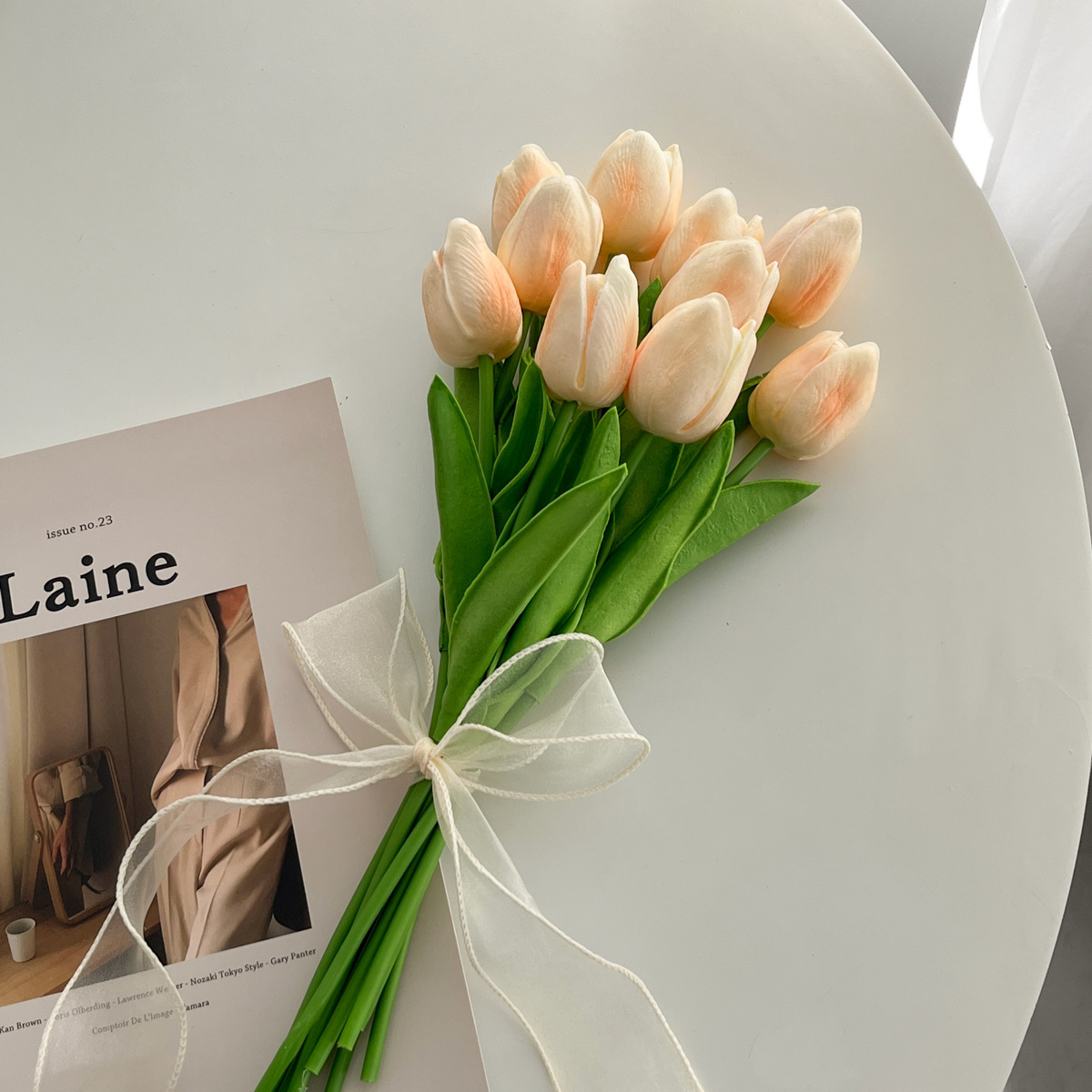 Handmade Flower Bouquet Artificial Tulips Flowers Fake Faux PU Tulip for Real Touch Flower Arrangement-Apripex