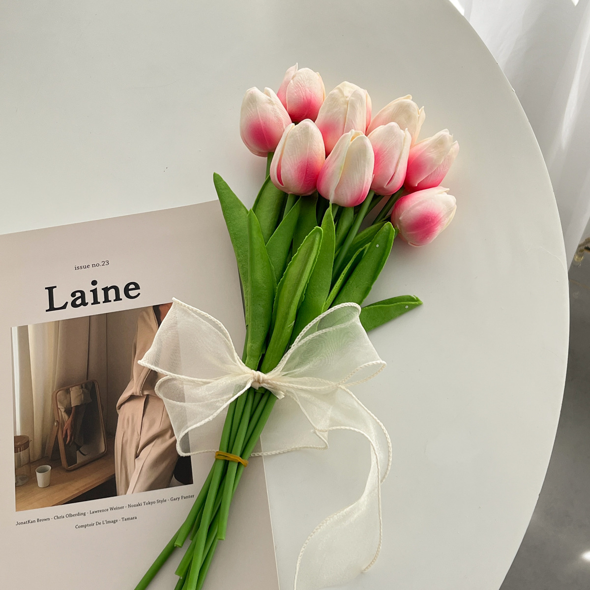 Handmade Flower Bouquet Artificial Tulips Flowers Fake Faux PU Tulip for Real Touch Flower Arrangement-Apripex