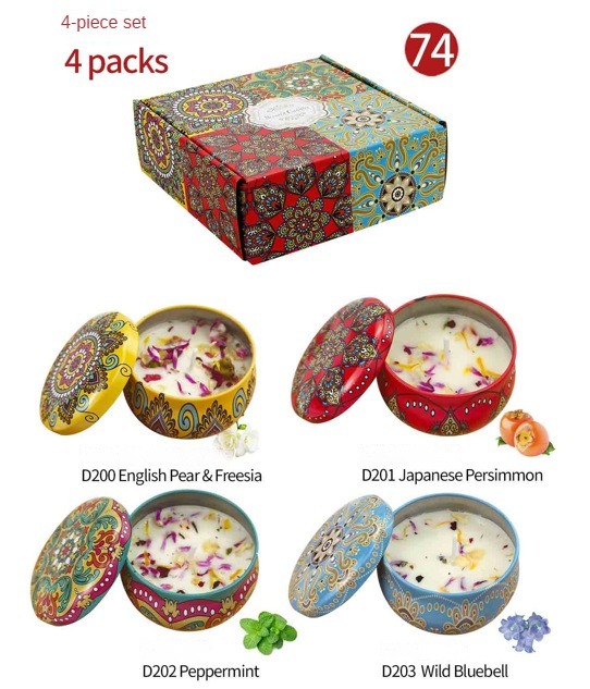 Aromatherapy Candle Set with Hand Gift Box, Soy Wax Extraction Fragrance Iron Box, Canned 4-piece Set