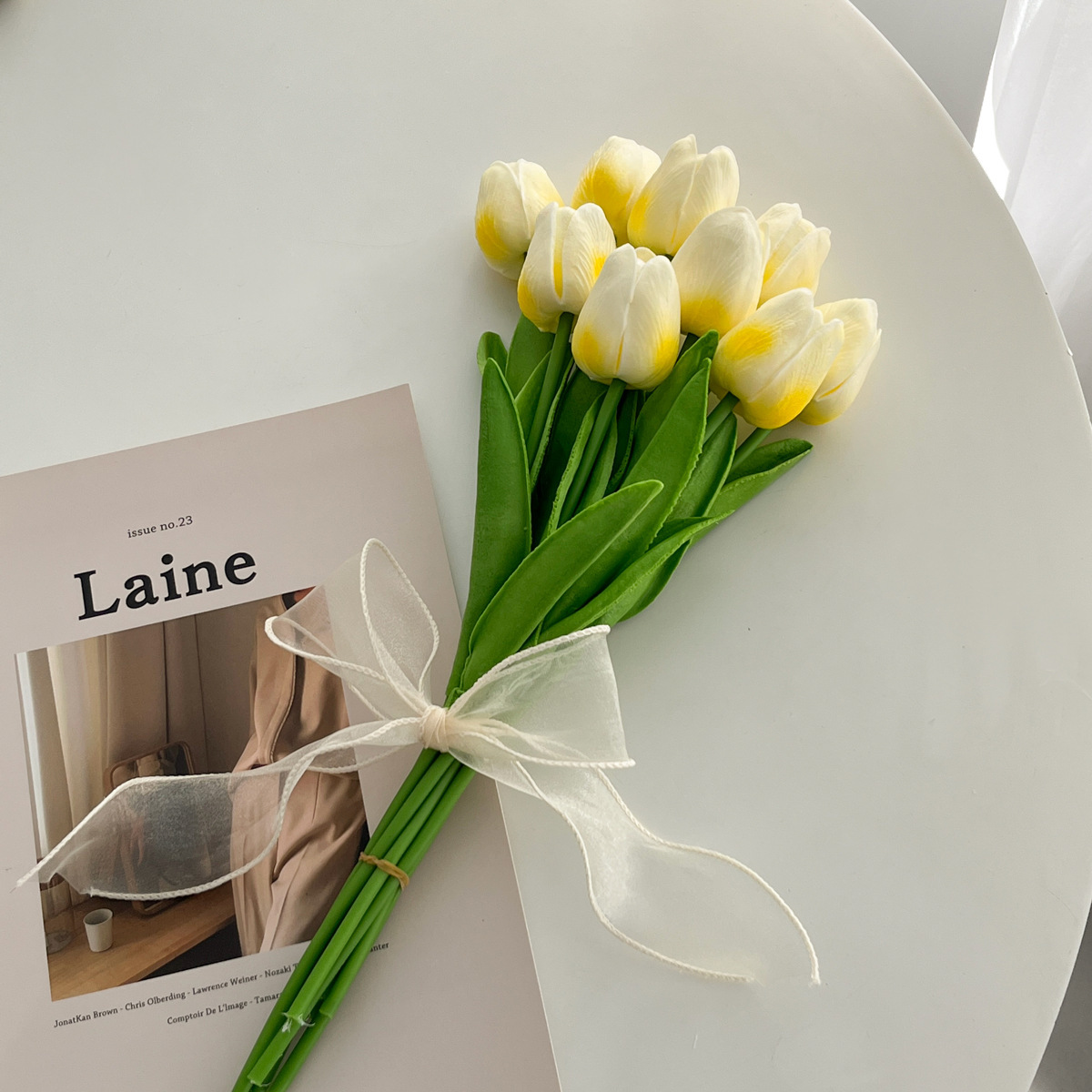 Handmade Flower Bouquet Artificial Tulips Flowers Fake Faux PU Tulip for Real Touch Flower Arrangement-Apripex
