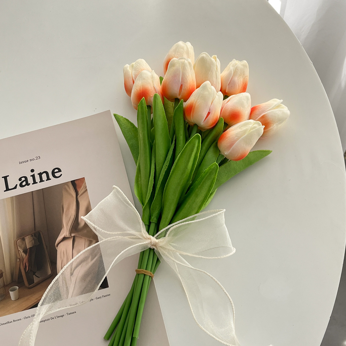 Handmade Flower Bouquet Artificial Tulips Flowers Fake Faux PU Tulip for Real Touch Flower Arrangement-Apripex