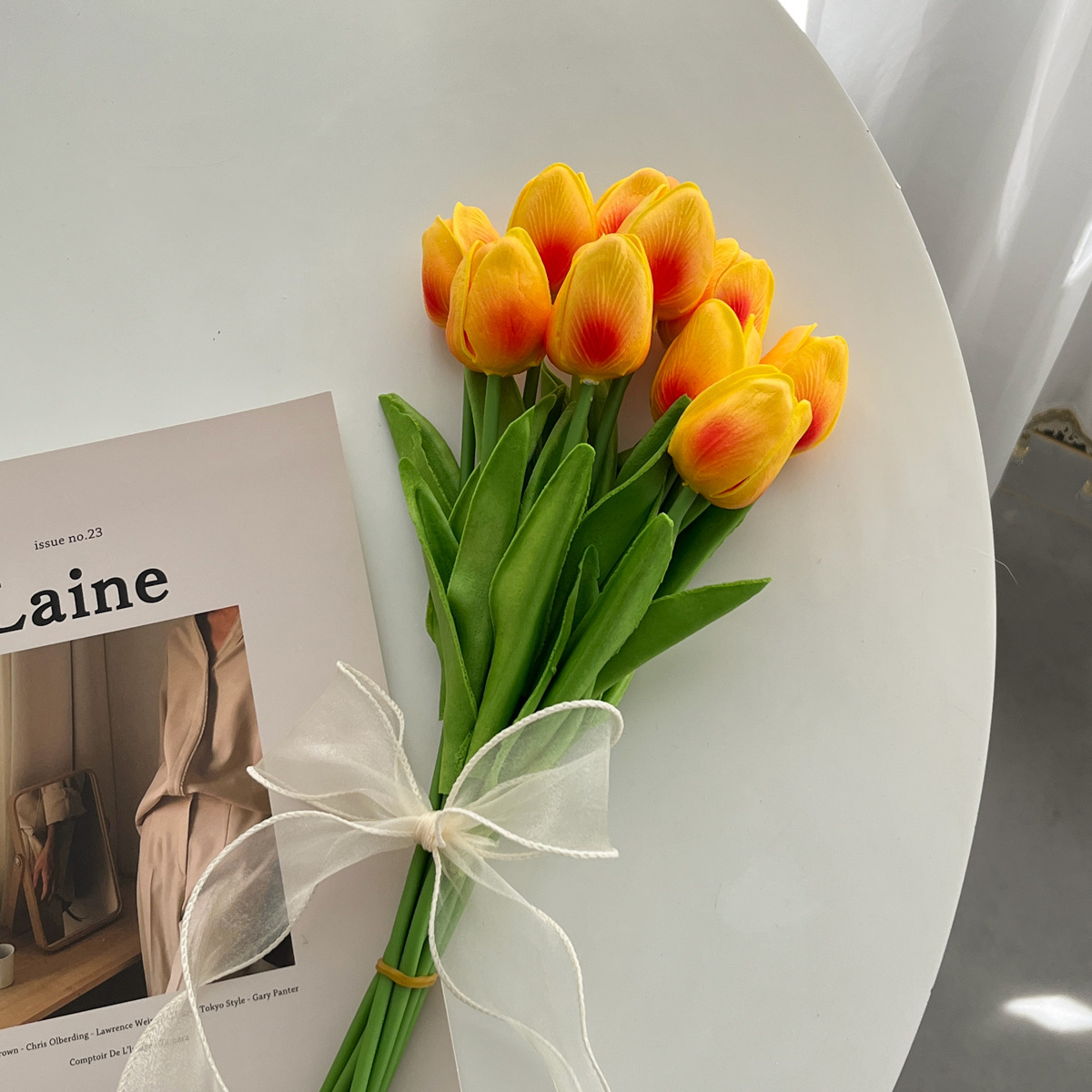 Handmade Flower Bouquet Artificial Tulips Flowers Fake Faux PU Tulip for Real Touch Flower Arrangement-Apripex