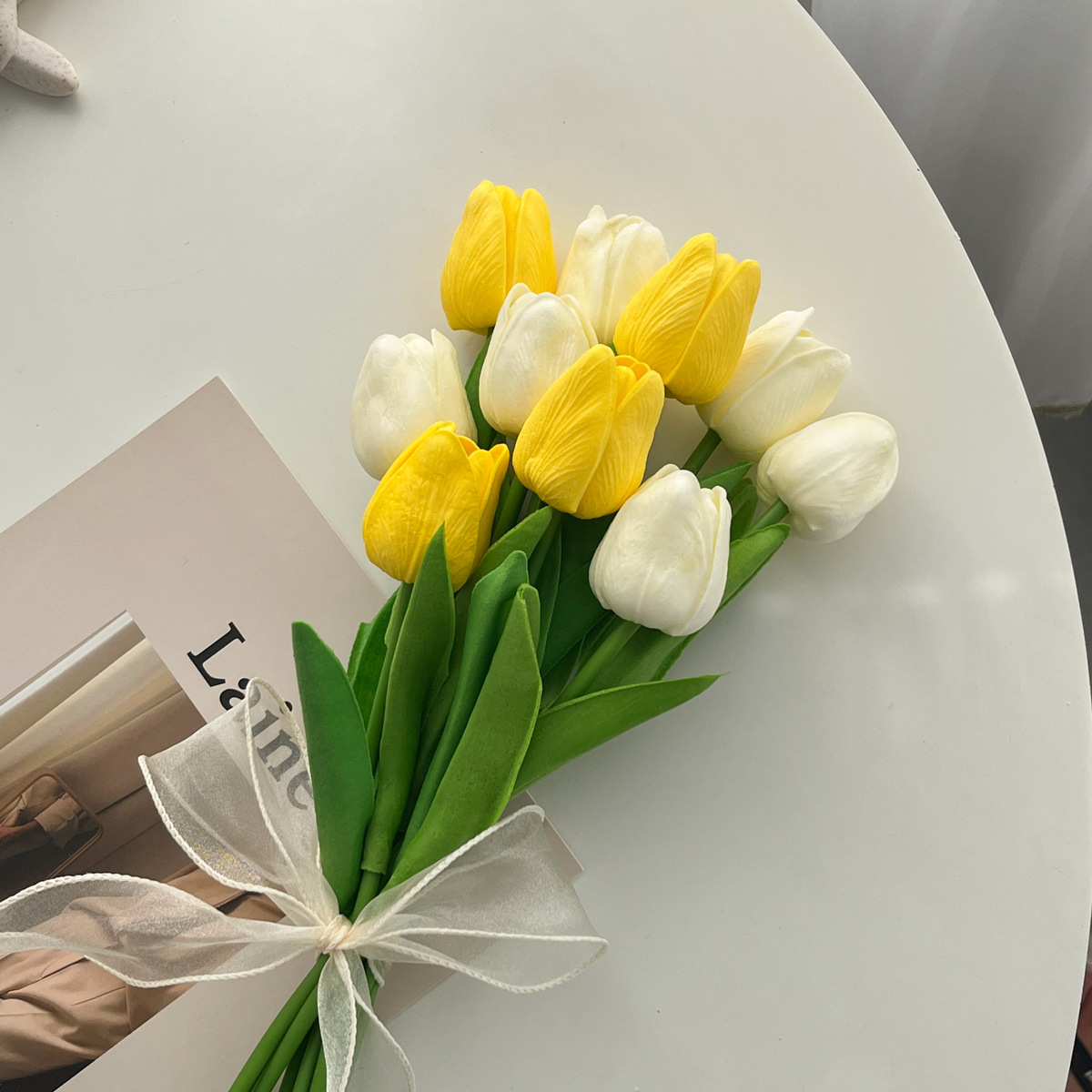 Handmade Flower Bouquet Artificial Tulips Flowers Fake Faux PU Tulip for Real Touch Flower Arrangement-Apripex