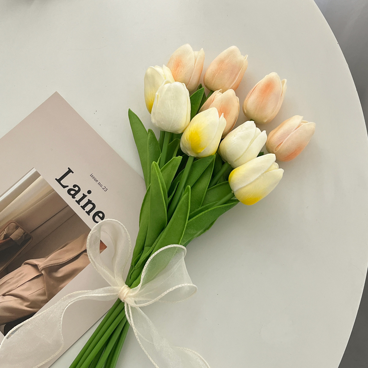 Handmade Flower Bouquet Artificial Tulips Flowers Fake Faux PU Tulip for Real Touch Flower Arrangement-Apripex