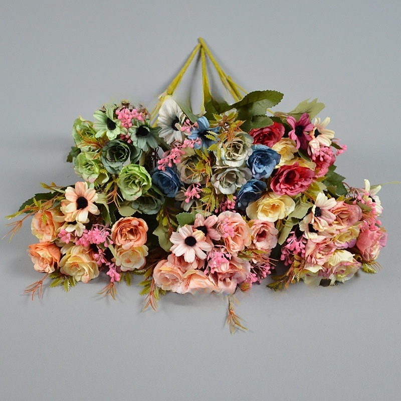 Rose Daisy Faux Flowers Bouquet Boho Mini Dry Flower Bouquets Letterbox Bouquet-Apripex
