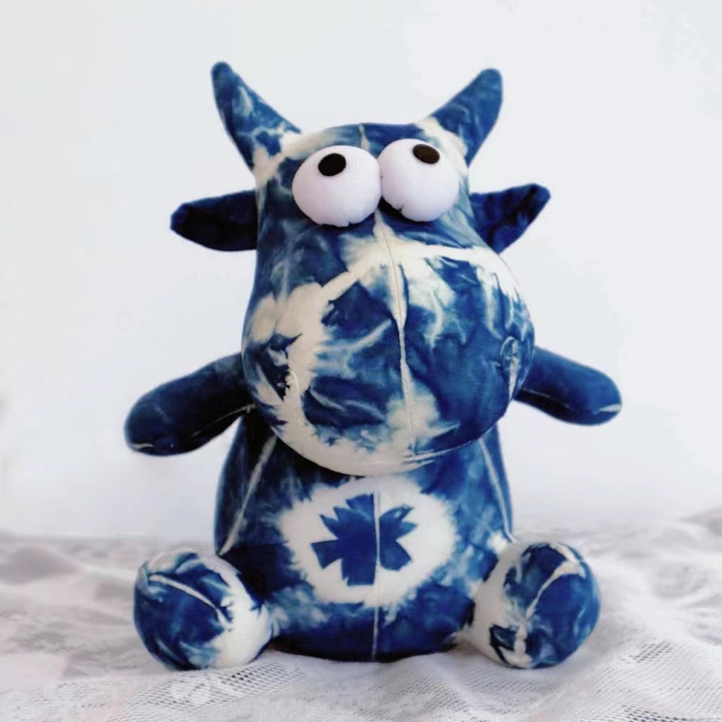Cute Cattle Doll Stuffed Soft Toys Home Decoration Plush Cattle Animal Doll with tie-dye Pattern