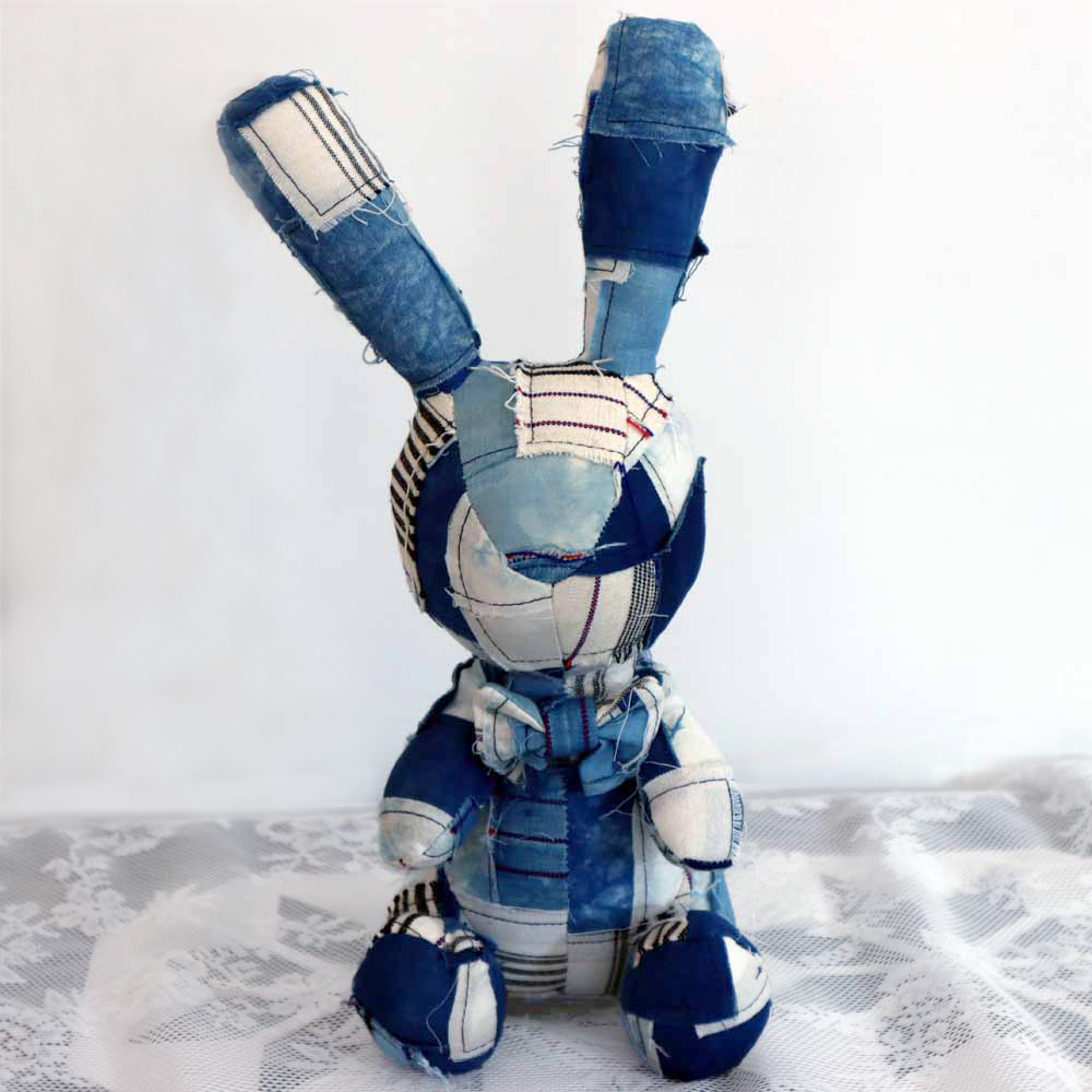 Stripes Rag Plush Doll Bunny Cute Vintage Checkered Designs Rabbit with Bow Tie 