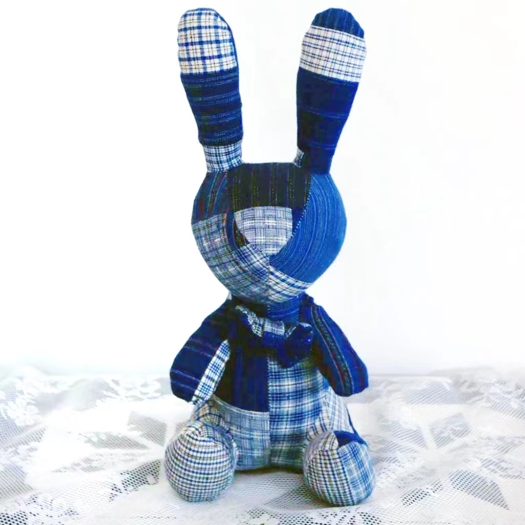 Stripes Rag Plush Doll Bunny Cute Vintage Checkered Designs Rabbit with Bow Tie 