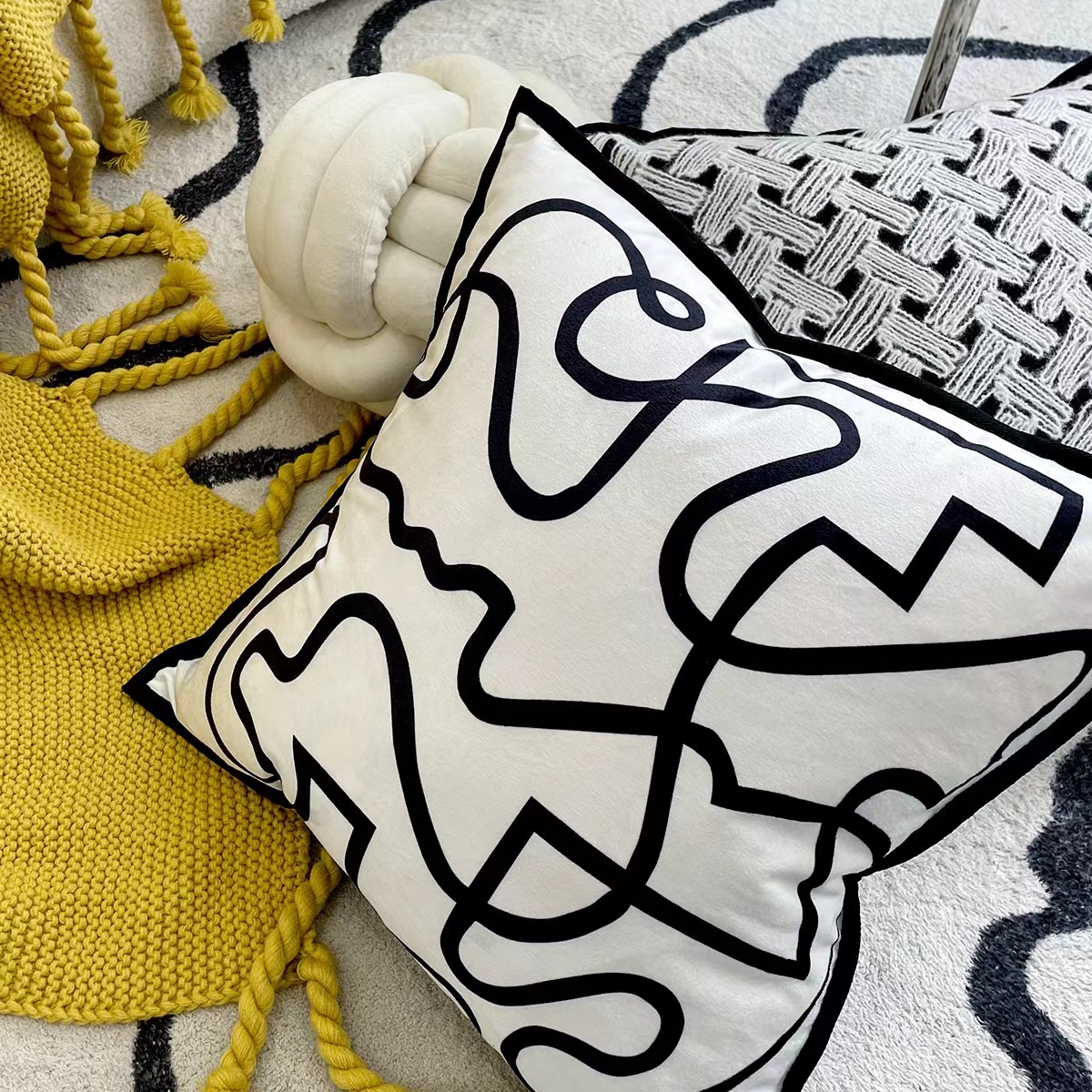 Artistic pillows on the sofa
