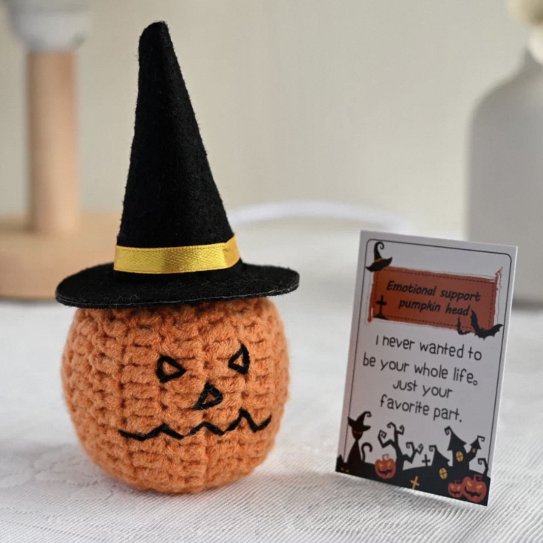 Emotional support Pumpkin crochet Pumpkin Handmade food themed Decor Positive message Pendant