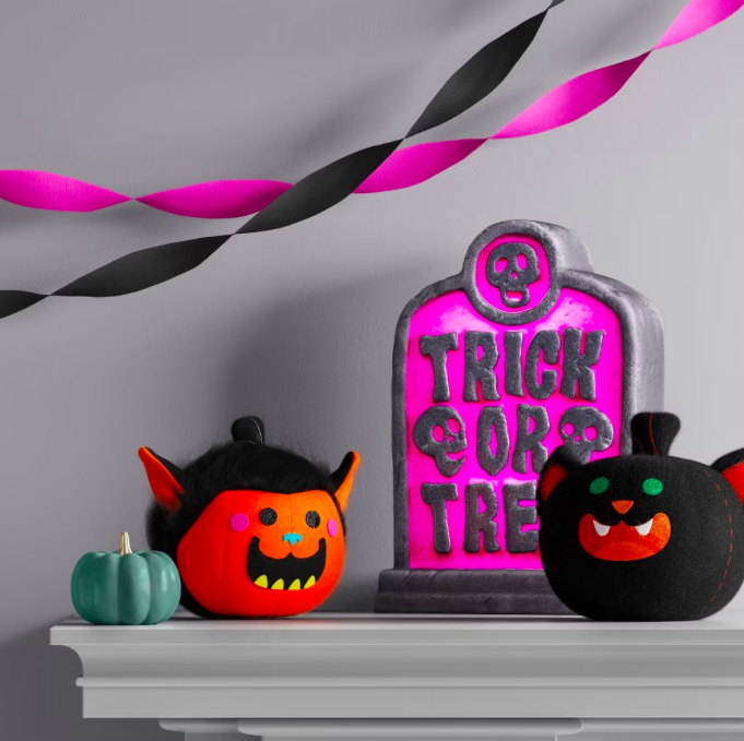 Orange Fabric Pumpkin & Werewolf Mini Sculpture Cute Handmade Halloween Decoration