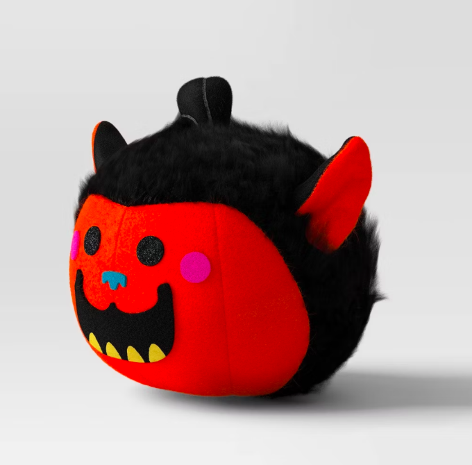 Orange Fabric Pumpkin & Werewolf Mini Sculpture Cute Handmade Halloween Decoration