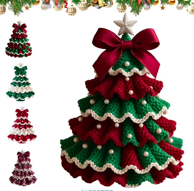 Handmade Crochet Christmas Tree Bow Decoration Knitted Doll Holiday Gift